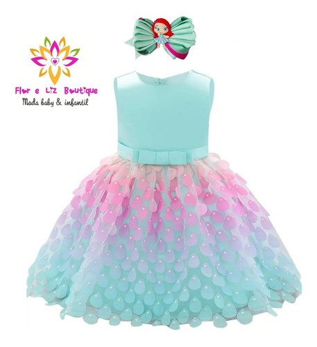 Vestido Roupa Festa Fantasia Infantil Tematico Sereia Ariel